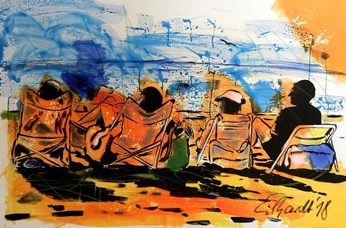 Detlev Eilhardt, at the beach, People: Group, Landscapes: Beaches, Neo-Expressionism